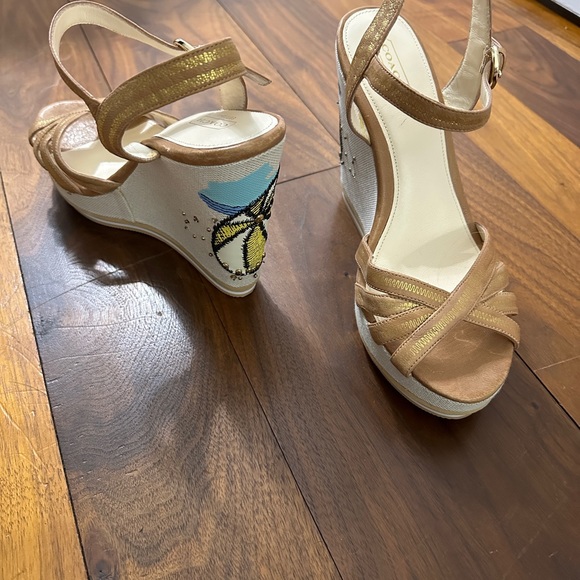 New Coach Caroline Platform Wedge Leather Sandals w/ embellished heel Size 9-1/2 - Picture 5 of 15